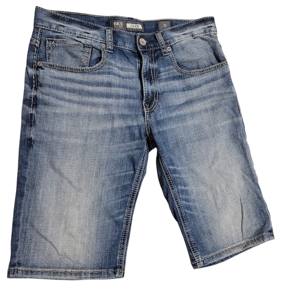 BKE Jake Denim Shorts Men’s Size 31 Blue Jean Straight Medium Wash Thick Stitch